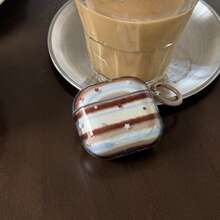 Funda azul y marrón a rayas con estrella y círculo Pro 3/2, 4/3/2, funda de auriculares elegante y minimalista para mujeres, compatible con Apple - Marrón - Ver 12