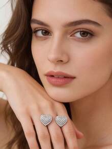 新款欧美风铜质微镶锆石心形耳钉，女士结婚周年纪念礼物 - 彩色 - 查看 12