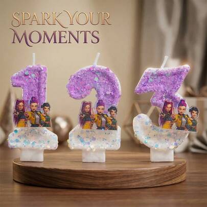 Witch Hunter Squad Girl Group Theme Number Candles 0-9 Purple Ombre Glitter Birthday Cake Topper For Women Y2K Aesthetic Anime Fan Party Decorations Milestone Celebration Dessert Table Sparkle Photo Props