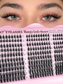 Eimny 300 Pcs Manga Lash Clusters Kit With Bond And Seal & Tweezers And Lash Brush, Wispy Fairy Fluffy Eyelash Extensions, CC Curve 10-16mm Individual Lashes For DIY Cat/Doll Eye, Beginner-Friendly Anime Look For Daily & Party Wear - 彩色 - 查看 12
