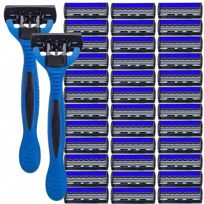 Men's 3-Layer Manual Shaver Set With Anti Slip Handle, Multiple Replacement Blades - Perfect For Trimming Beards And Beards, Men's Grooming Set | Stylish Shaver Design | Durable Shaver Set, Beard Grooming Set