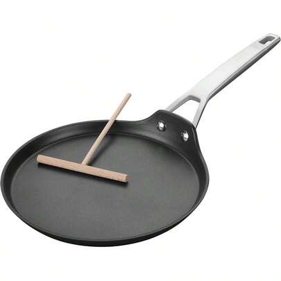 Crepe Pan With Spreader, 8 Inch Titanium And Ceramic Nonstick Flat Skillet Tortilla Pan, Induction Compatible, Oven To 700F