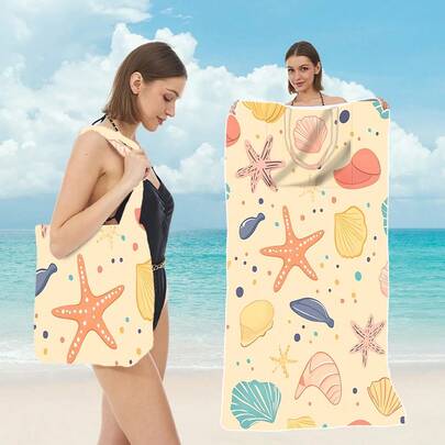 2-In-1 Beach Towel & Crossbody Bag, Foldable Beach Towel With Printed Design, Versatile For Beach Lovers And Travelers, Summer Gift, Beach Towel