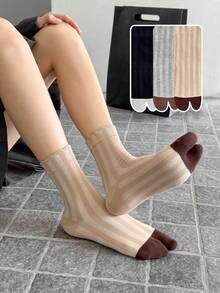 1/2/3 Pairs Women's Striped Comfortable Toe Separator Socks - Multicolor - View 1