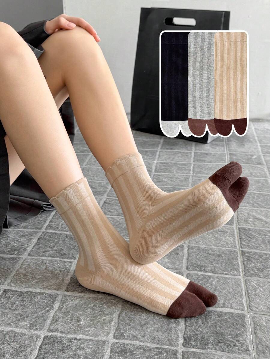 1/2/3 Pairs Women's Striped Comfortable Toe Separator Socks - Multicolor - View 1