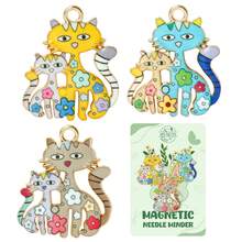 GIURKUU 1 Set (3 Packs) Funny Cat Magnetic Needle Holder, Colorful Needle Fixers For Organizing Embroidery And Sewing Needles, Sewing Accessories - A - مشاهدة 2