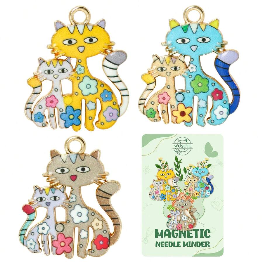 GIURKUU 1 Set (3 Packs) Funny Cat Magnetic Needle Holder, Colorful Needle Fixers For Organizing Embroidery And Sewing Needles, Sewing Accessories