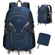 NEWHEY 男女通用40升徒步背包，防水露营背包，可折叠轻便背包，适合徒步、登山和远足，黑色 - 彩色 - 查看 3