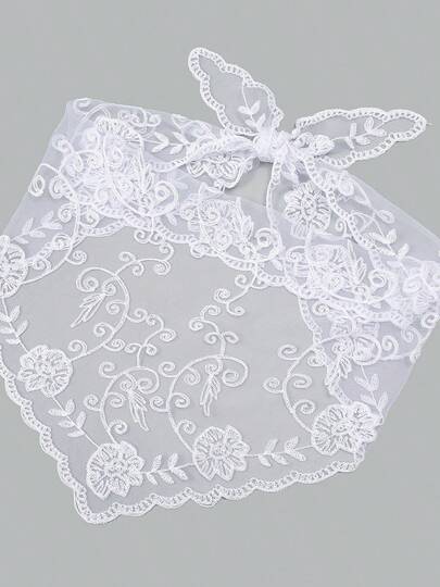 1件休闲纯色印花几何蕾丝三角围巾发带