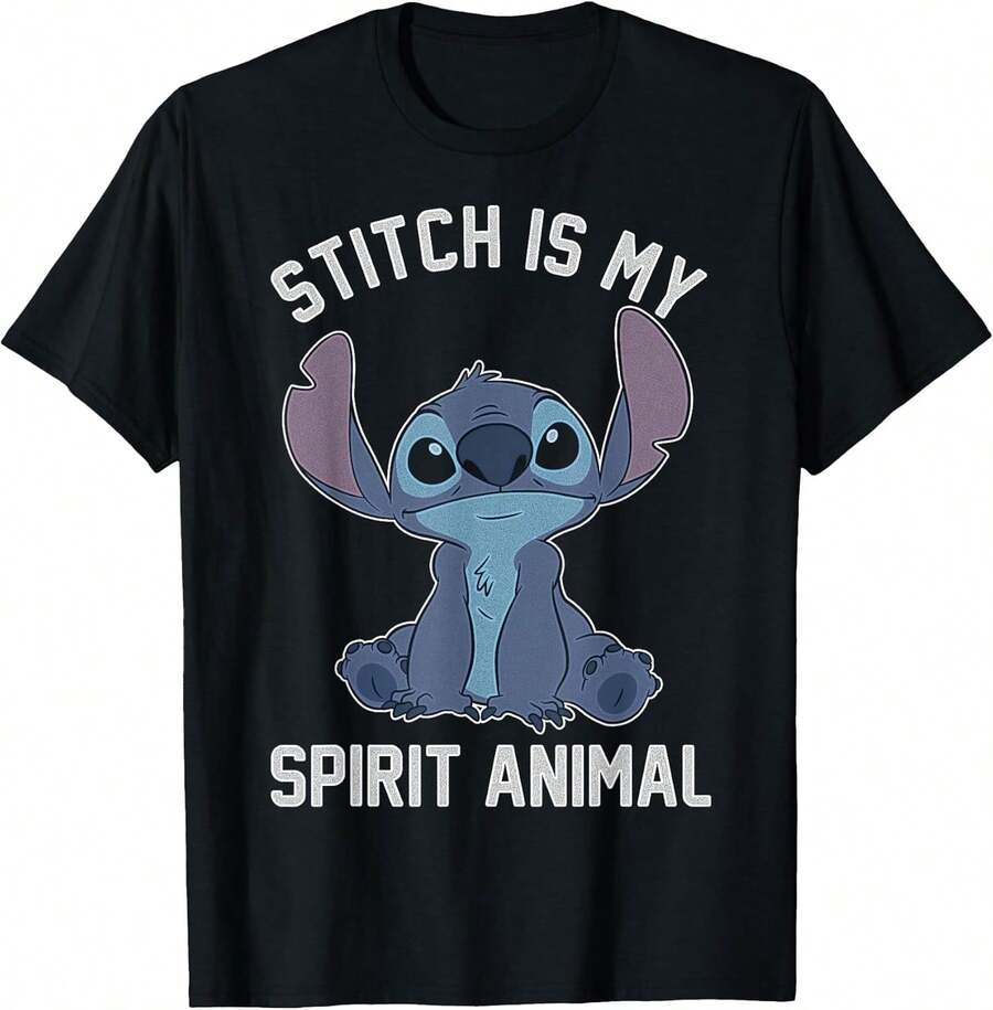 LILOS & STITCHS My Spirit Animal Portrait T-Shirt Boys Clothes,Boys Tshirt,Girls Clothes,Girls Tops,Tops For Women,Men Clothes,Mens Tshirts,Summer Tops,Graphic T Shirt,Tops For Going Out,Holiday Outfits For Women,Summer Holiday Outfits - Black - View 1