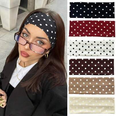 6/3/1pc Set Women Polka Dot Print Soft Non-Slip Headbands, Elastic Yoga Sports Hair Accessories, Versatile Daily & Occasion Headwraps, Elegant Autumn/Winter Holiday Outfit Accessory