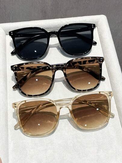 3副休闲PC（聚碳酸酯）长方形镜框眼镜，时尚Y2K夏季海滩旅行派对礼物，日常佩戴女士眼镜套装