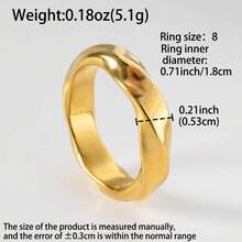 1 pieza Anillo de diseño ondulado minimalista de 18K oro, talla 8, estilo casual, accesorio de moda unisex para uso diario y de fiesta, joyería de pareja - Dorado - Ver 6