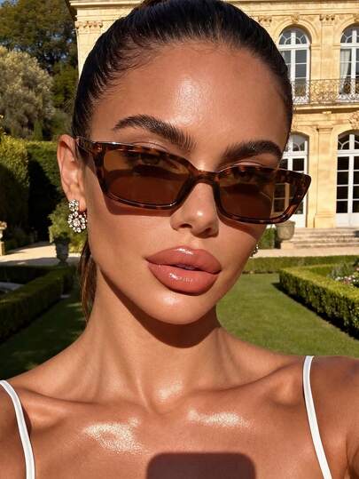 1 Pair Rectangular Cat Eye Leopard Print Brown Fashion Glasses, Full Frame Versatile Stylish Glasses, Suitable For Vacation, Travel, Beach, Daily Office, Study, Photography, Outfit Matching, Festivals, Outdoor Activities, Music Festivals