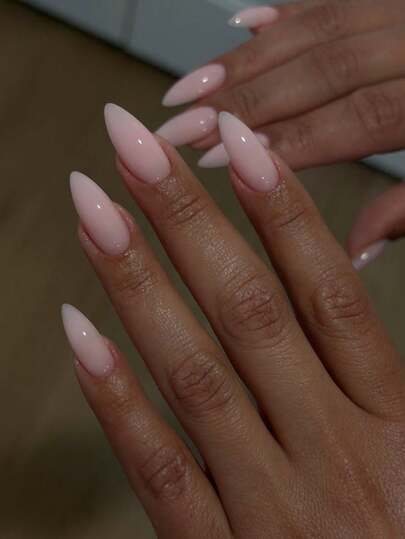 24pcs/Set Almond-Shaped Minimalist French Manicure Ombre Press-On Acrylic Nails, Includes 1 Gel Polish And 1 Nail File, Essential Nail Care Accessory For Women/Girls Daily Wear And Festive Occasions In Spring/Summer