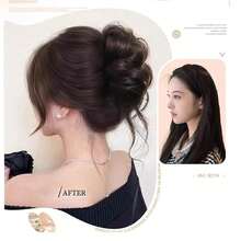 1Pc Women's Hair Bun Headband High And Side Ponytail Artificial Hair Extension Natural Hair Volume Increase Flower Bud - 深棕色 - 查看 1