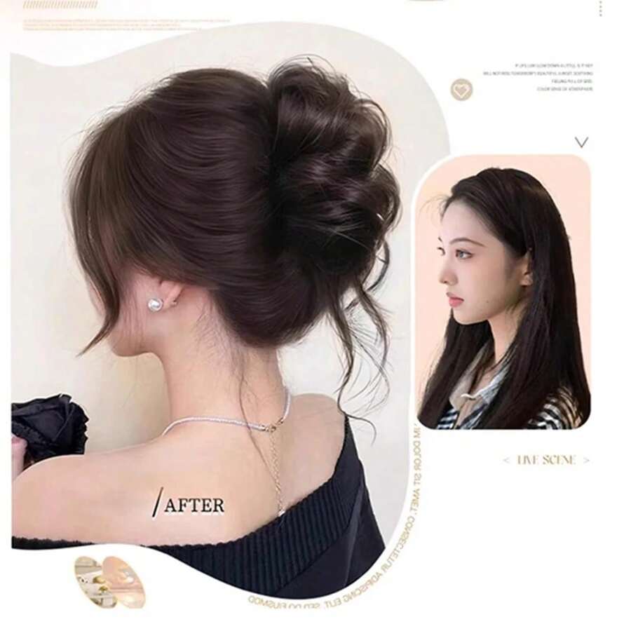 1Pc Women's Hair Bun Headband High And Side Ponytail Artificial Hair Extension Natural Hair Volume Increase Flower Bud - 深棕色 - 查看 1
