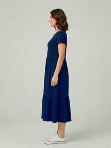 Women's Three-Maria Midi Dress By Aveloz, Cat Animal Print. - Màu xanh hải quân - Xem 3