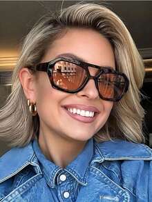 1 Pair Women's Leopard Print Polygon PC Frame Retro Double Bridge Casual Personalized Fashion Glasses - Multicolor - View 3