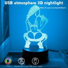 1 pieza Luz de noche de moda 3D, alimentada por USB, multicolor cambiante, lámpara de decoración de escritorio, iluminación de dormitorio, regalo de cumpleaños, regalo festivo, lámpara de mesita de noche - Multicolor - Ver 1