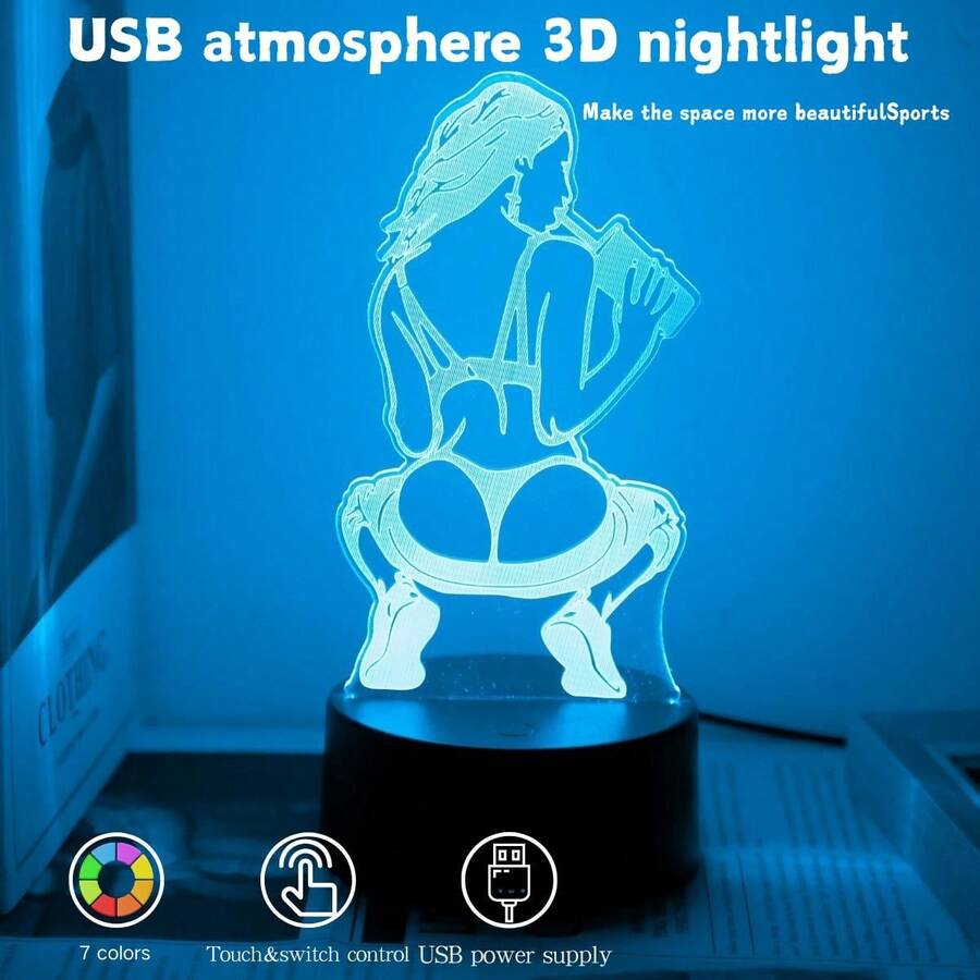 1 pieza Luz de noche de moda 3D, alimentada por USB, multicolor cambiante, lámpara de decoración de escritorio, iluminación de dormitorio, regalo de cumpleaños, regalo festivo, lámpara de mesita de noche - Multicolor - Ver 1