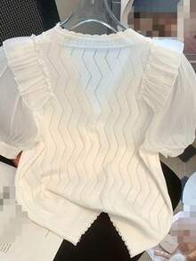 Blusa de mujer de manga corta con volantes de gasa transpirable y elegante para el verano en color blanco - Blanco - Ver 2