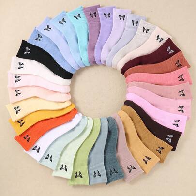 10 Pairs Of Unisex Boat Socks, Decorated With Multi-Colored Bows, Unisex - Breathable Everyday Long Socks, Random Color Design, Unisex Casual.