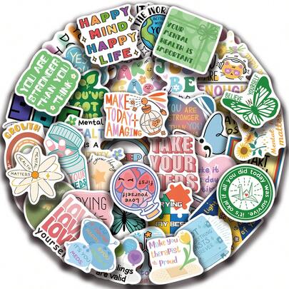 50张心理健康贴纸，创意涂鸦贴纸，办公用品，手机和电脑贴纸，高价值，耐用，精致，酷炫贴纸，趣味，经典，彩色卡通设计，礼品装饰，手机壳装饰，可重复使用，彩色卡通设计，适用于水瓶、滑板、手机等，是学习用品的完美之选，也是节日礼物的最佳选择。