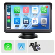 Reproductor de audio y video portátil de 7 pulgadas para el automóvil, HIPPCRON Pantalla táctil inalámbrica CarPlay Android Auto, Admite tarjeta TF/AUX/Espejo de pantalla, Montado en el tablero, Enchufe de encendedor de cigarrillos, Cámara de retroceso opcional - Con cámara de visión trasera - Ver 11