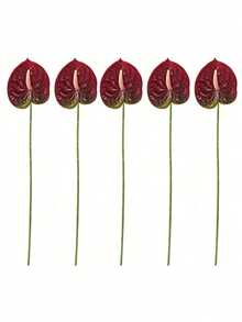 10/5 Pcs Artificial Anthurium Lily Flowers (Red), For Wedding, Office, Party, Hotel, Home Table Deco - Burgundy - View 10