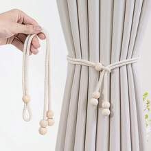 1pc/2pcs Bohemian Style Window Curtain Tie Back Rope, Wood Bead And Tassel Curtain Tie, Home Decor For Living Room, Bedroom, Kitchen - Small Wooden Beads - View 2