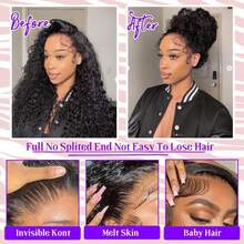 ZHENDEFA 隐藏式绑带360°蕾丝前假发，真人发水波纹假发，200%密度，卷曲真人发，预剪裁360°蕾丝，无需胶水即可佩戴，预先拔毛，自然发际线，女士款 - SNatural - 查看 9