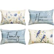 4PCS Spring Says Flower Butterfly Bird Pillowcase, 12 X 20 Inch Home Sweet Blue Sofa Cushion Cover, Single-Sided, Pillow Insert Not Included - Light Blue - View 6