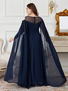 SUPGIR Women's Boat Neck Extra Long Sleeve Elegant Evening Gown - Navy Blue - View 2