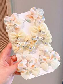 10 chiếc kẹp tóc hình hoa và nơ dễ thương, ngọt ngào và đáng yêu, không kèm hộp đựng. - Nhiều màu - Xem 8