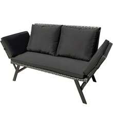 Outdoor Sofa Woven Rattan Patio Furniture Convertible Daybed Or Double Chair With Adjustable Armrests Cushions And Pillows For Yard Porch Pool Brown Lounger And Beige Pillowcase - Ghế nằm thư giãn màu đen và vỏ gối màu đen - Xem 9