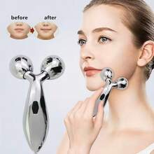 1 chiếc máy lăn massage mặt 3D cầm tay, nâng cơ mặt, làm thon gọn cằm đôi, tạo đường nét V-line, máy massage mặt săn chắc, xoay 360° giúp thư giãn mặt và cổ, màu bạc. - Bạc - Xem 5