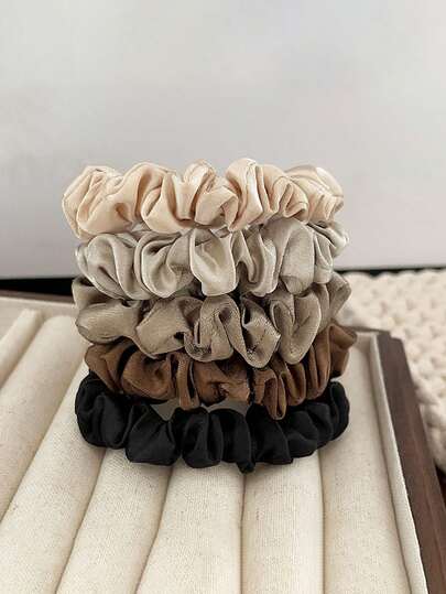 5件套女士优雅高端缎面纯色简约发带，时尚复古多功能发带，适合日常佩戴或约会装扮，紧致发带，休闲马尾弹力发带，是送给家人或朋友的完美节日礼物