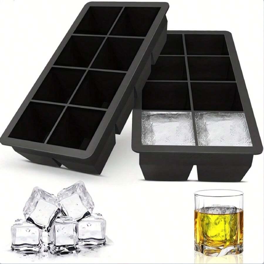 Large Silicone Ice Cube Tray With Lid, Ice Cube Mold, Flexible 8-Cavity Slow Melting Ice Cubes, Suitable For Whiskey