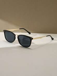 Retro Polarized Black Square Metal Frame Rivet Sunglasses, Suitable For Men And Women, Essential For Summer Vacation And Driving - Black - View 2