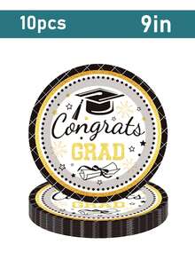 10 piezas Decoraciones de Graduación 2026 Suministros de Fiesta de Graduación Negro y Dorado con Platos, Servilletas y Vasos Desechables para 10 Invitados - Decoraciones de Fiesta de Graduación - multicolor - Ver 11
