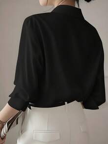 1 chiếc áo sơ mi cài cúc phía trước màu trơn, chất liệu polyester, thích hợp cho công sở, mặc hàng ngày, đi nghỉ mát, mùa xuân/hè/thu. Màu đen. - màu đen - Xem 2