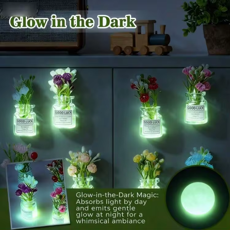 8pcs Luminous 3D Vase Fridge Magnets, Multifunctional Decor For Car Interior, Kitchen, Office, Storage Cabinet - A - View 6