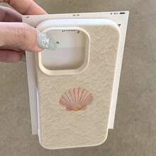 1pc TPU Material Soft Pink Lace Shell Pattern Phone Case Compatible With IPhone 17 Pro Max/17/16 Pro Max/15/13/12/11, S20 FE/A15/S24/A55, Note 11/Note 12/Note 13 Pro, Full Coverage Anti-Drop Soft Protective Phone Cover,International Version, Not The Domestic Version - White - View 3
