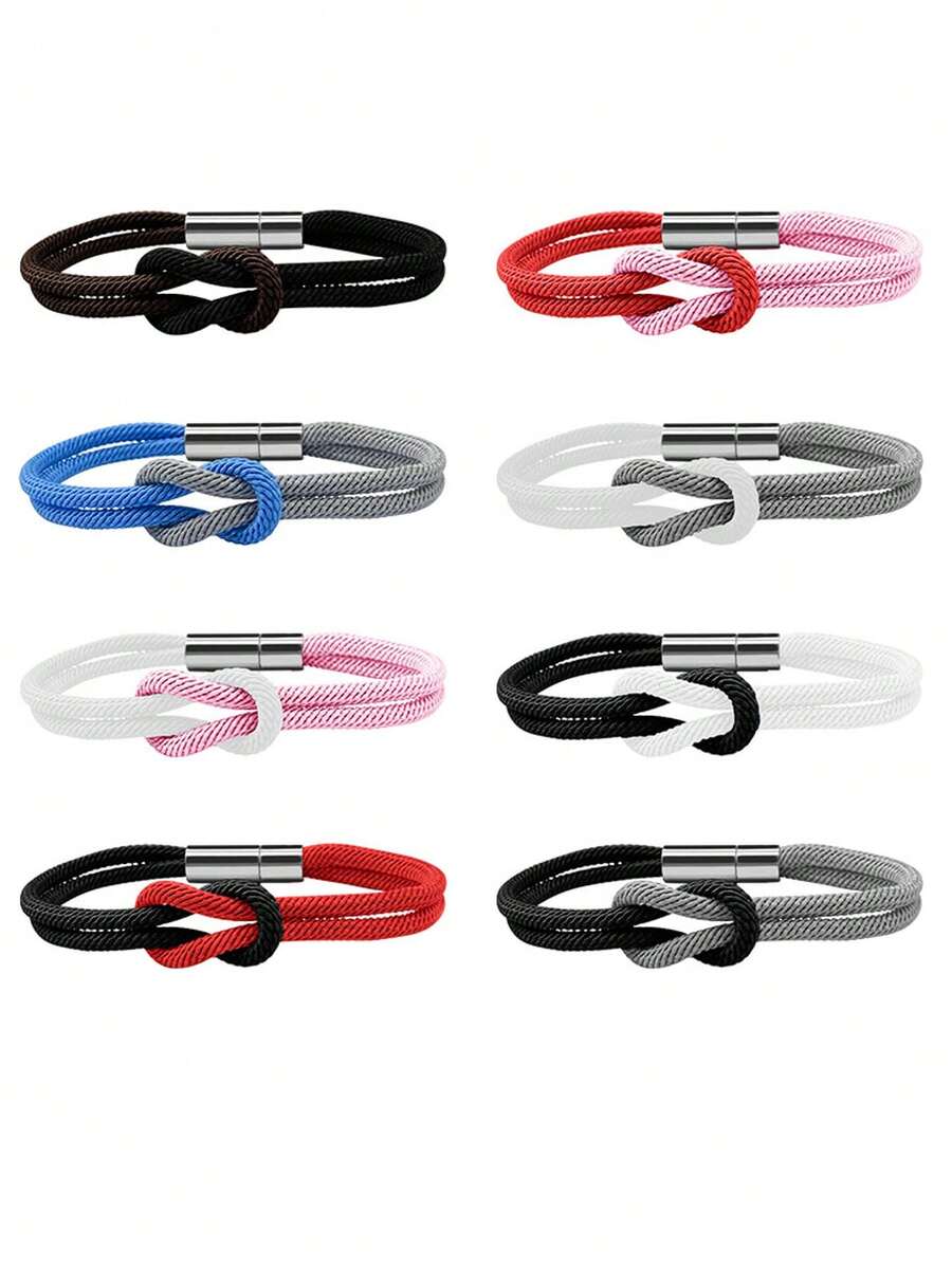 One Men's And Women's Braided Bracelet, Featuring A Figure-Eight Knot And Milanese Cord Weaving, Two-Tone Design, And Adjustable Size. A Perfect Valentine's Day Gift For Couples, Or A Special Present For A Close Friend. - Bracelet - View 1