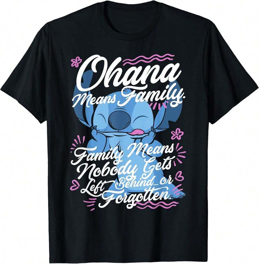 LILOS & STITCHS Stitch Day Ohana Means Family T-Shirt Couple Outfit, Parent-Child Outfit, Family Outfit,Tops For Women,T Shirts For Men,Girls Clothes,Boys Clothes,Holiday Outfits For Women,Summer Holiday Outfits,Summer Tops,Summer Clothes,Gym T Shirt,Girls Holiday - Black - View 1