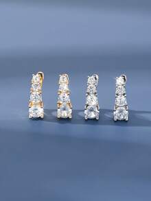 1 Đôi bông tai bạc S925 kiểu dáng tối giản hình học đính đá Zirconia, thích hợp cho đi làm, hẹn hò, đeo hàng ngày, thiết kế đa năng và thanh lịch. - Hoa tai - Xem 4