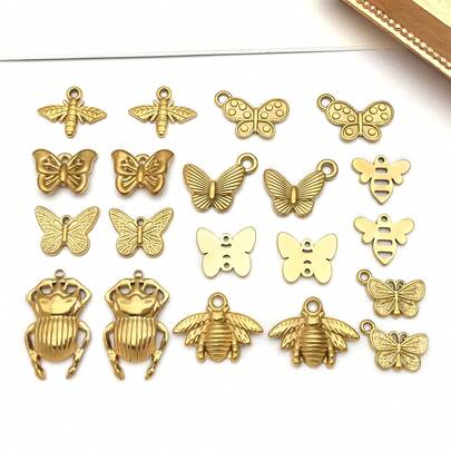 2 chiếc mặt dây chuyền hình bướm và ong bằng thép không gỉ mạ vàng, dùng để làm trang sức, vòng tay, dây chuyền, phụ kiện thủ công.