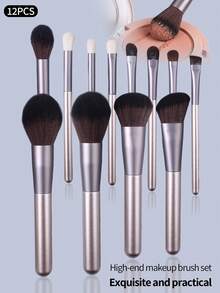 12pcs Professional Makeup Brush Set, Soft Fiber Blush Brush, Powder Brush, Eye Shadow Brush, Concealer Brush, Portable Travel Makeup Tools - Light Grey - View 8