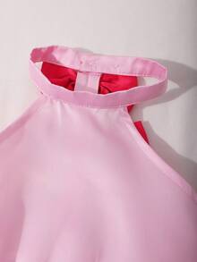 女童露背蝴蝶结公主裙，粉色缎面花苞裙摆，夏季生日派对节日正式礼服 - 粉色 - 查看 5